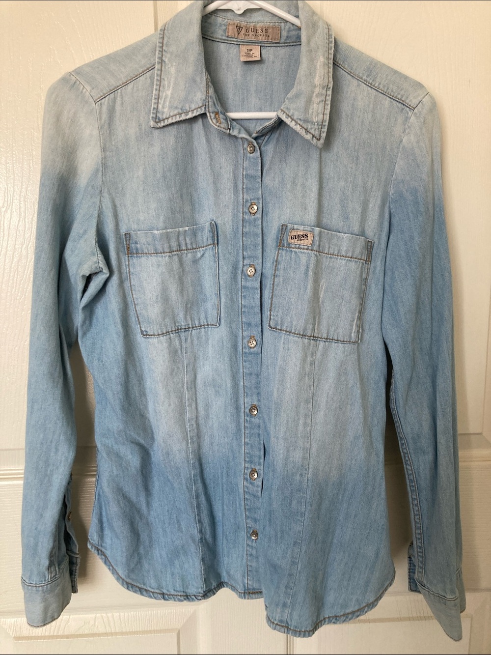Guess Light Blue Denim Button-Down Shirt
